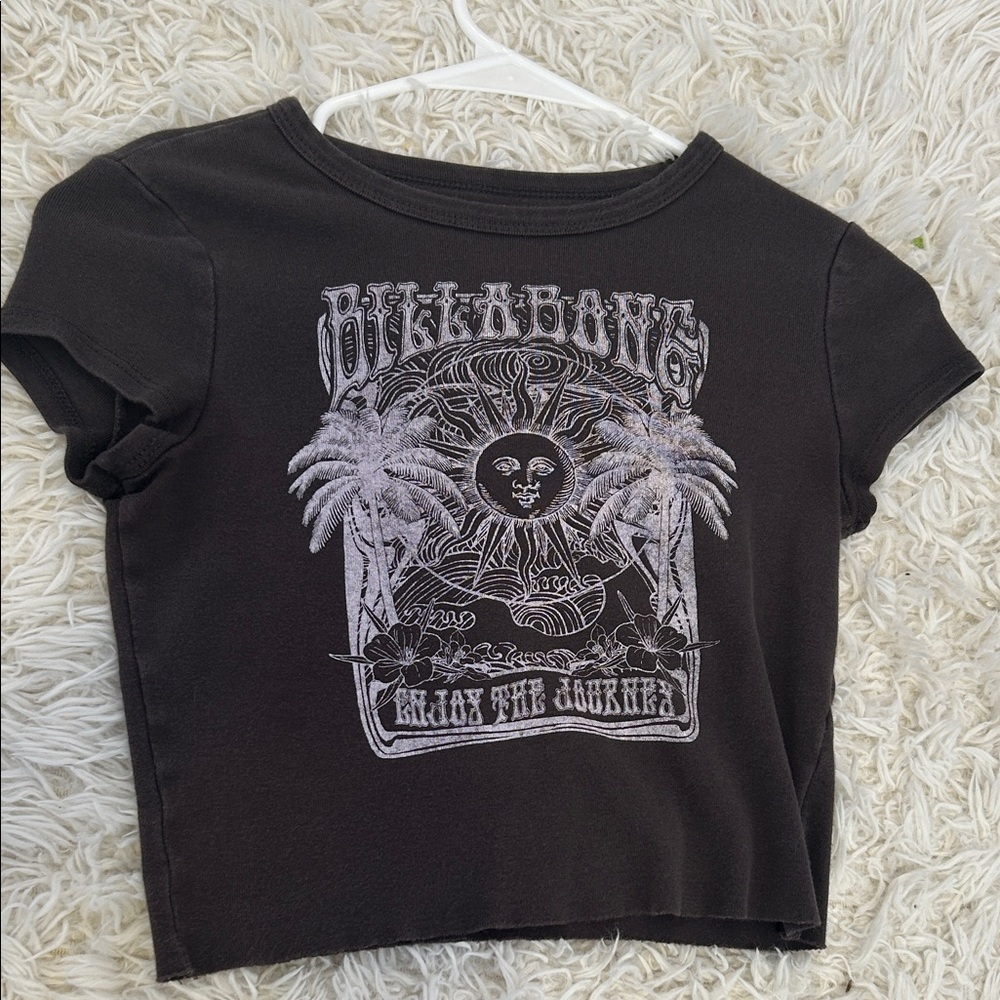 Billabong Black Crop Tee with White Retro Sun Graphic